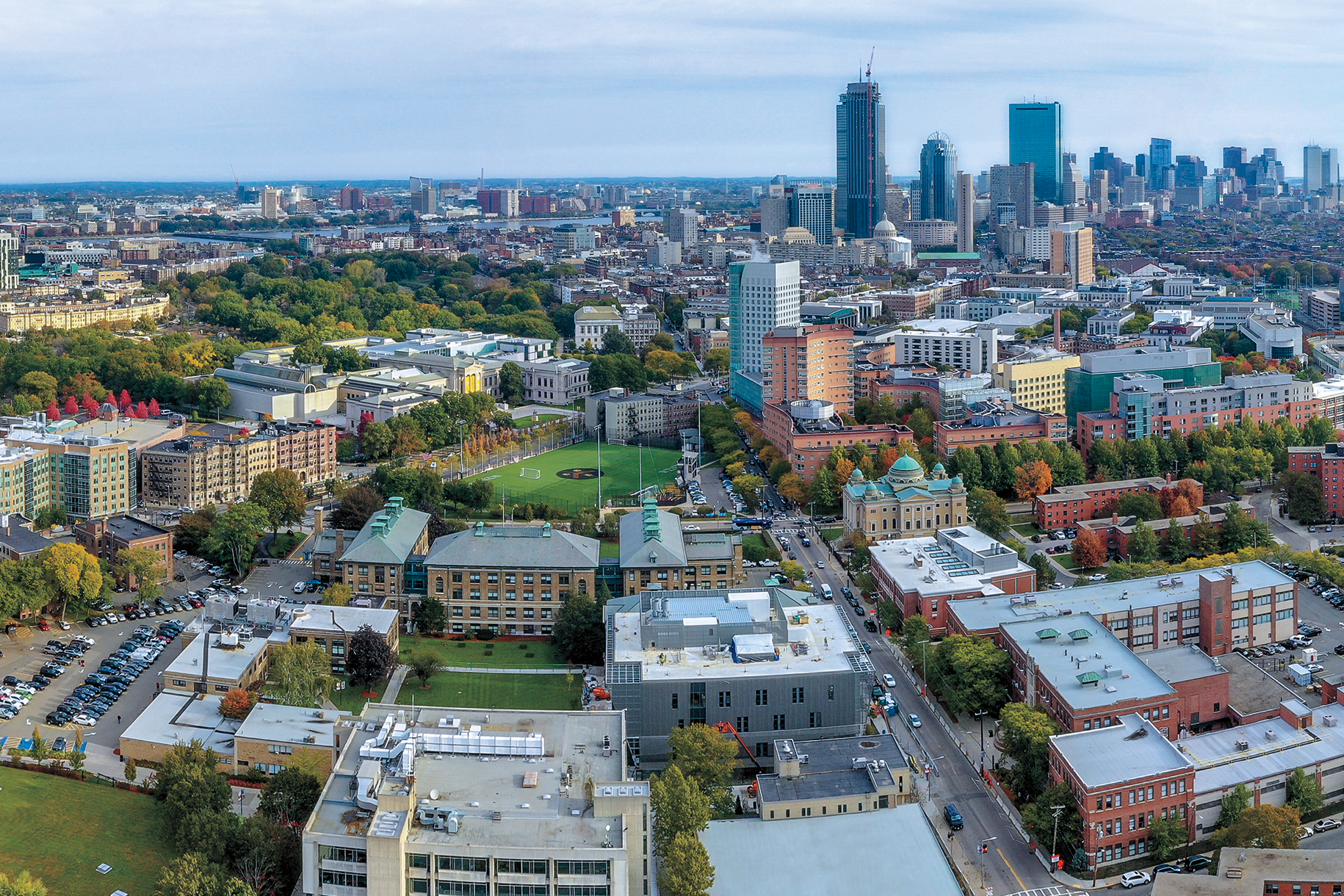 aerial view of a city campus