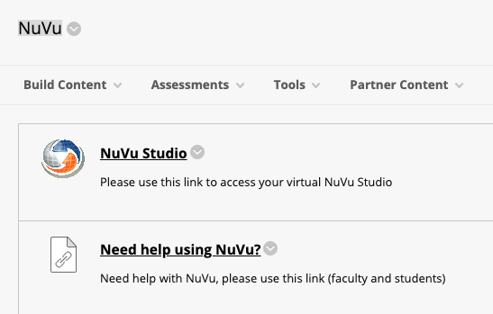 Access NuVu Studio Content area