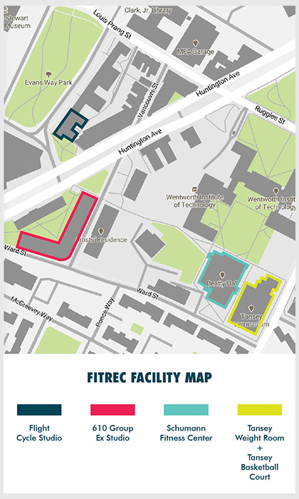A map of the fitness facility locations