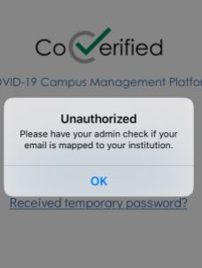 Coverified Unauthorized screen