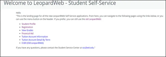LeopardWeb Main Menu