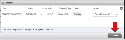SSB9 Enter CRNs Submit