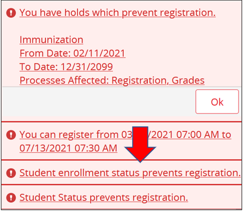 SSB9 Student Status Error