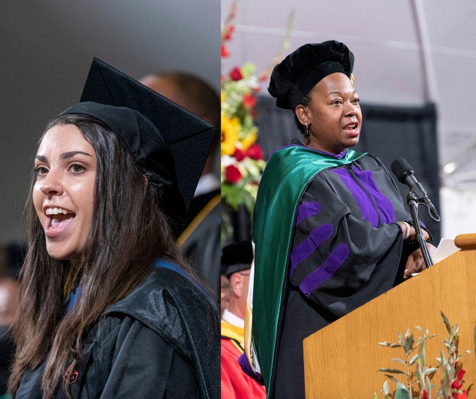 people speaking at a commencement