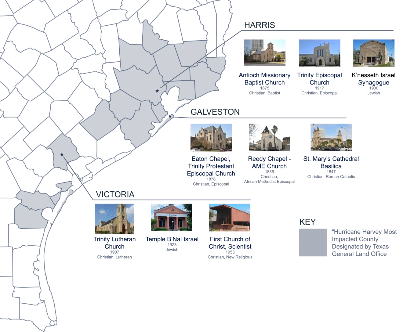 map showing location of buildings in texas