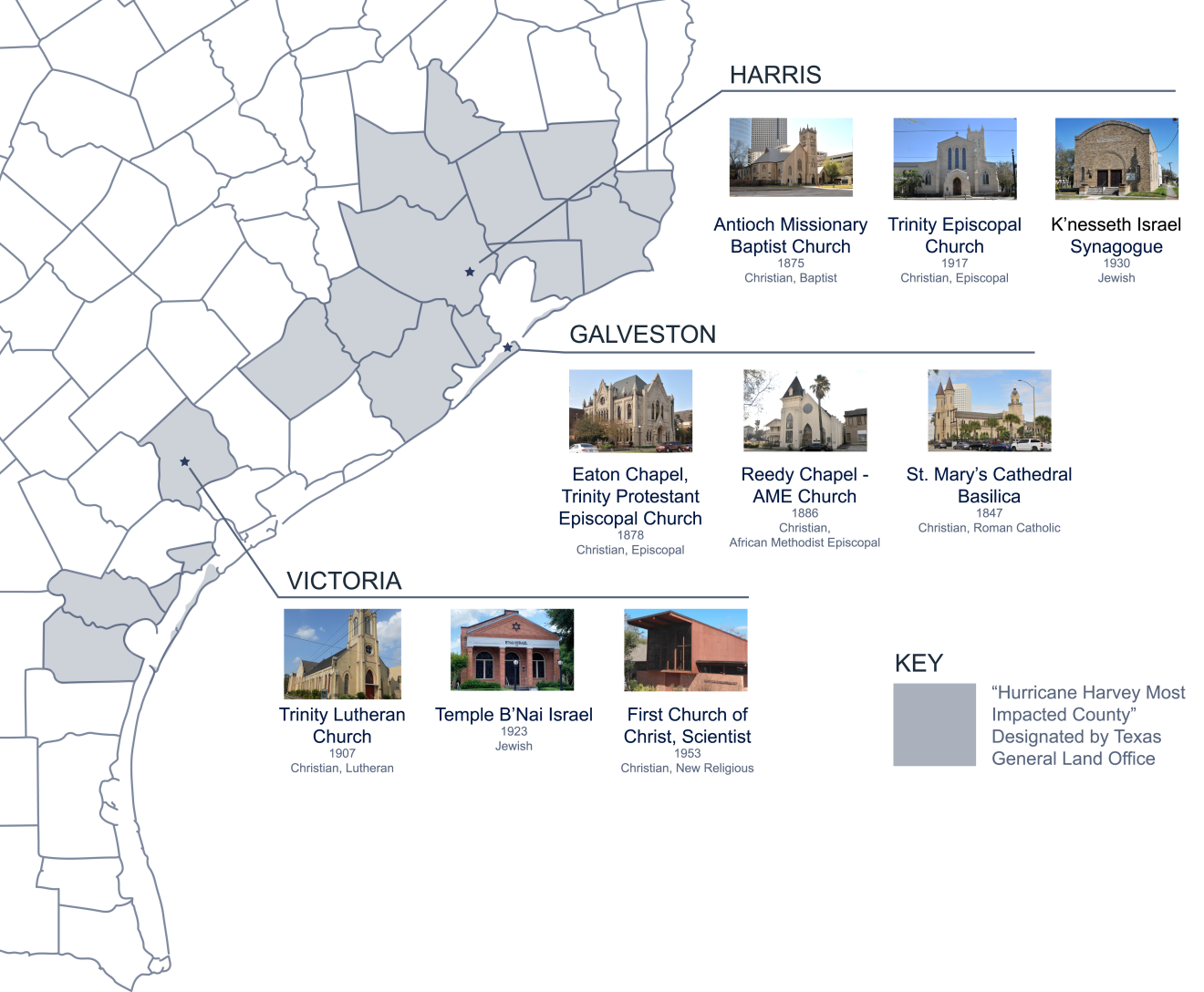 map showing location of buildings in texas