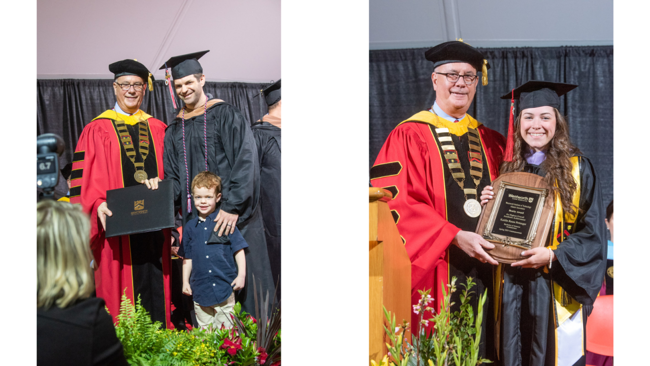 collage of people wearing graduation robes and receiving honors 