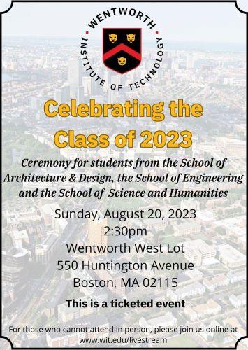 Announcement Card - text with image of the campus faded in the background and larger view of the City of Boston - overhead shot