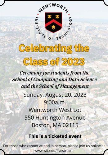 Announcement Card - text with image of the campus faded in the background and larger view of the City of Boston - overhead shot