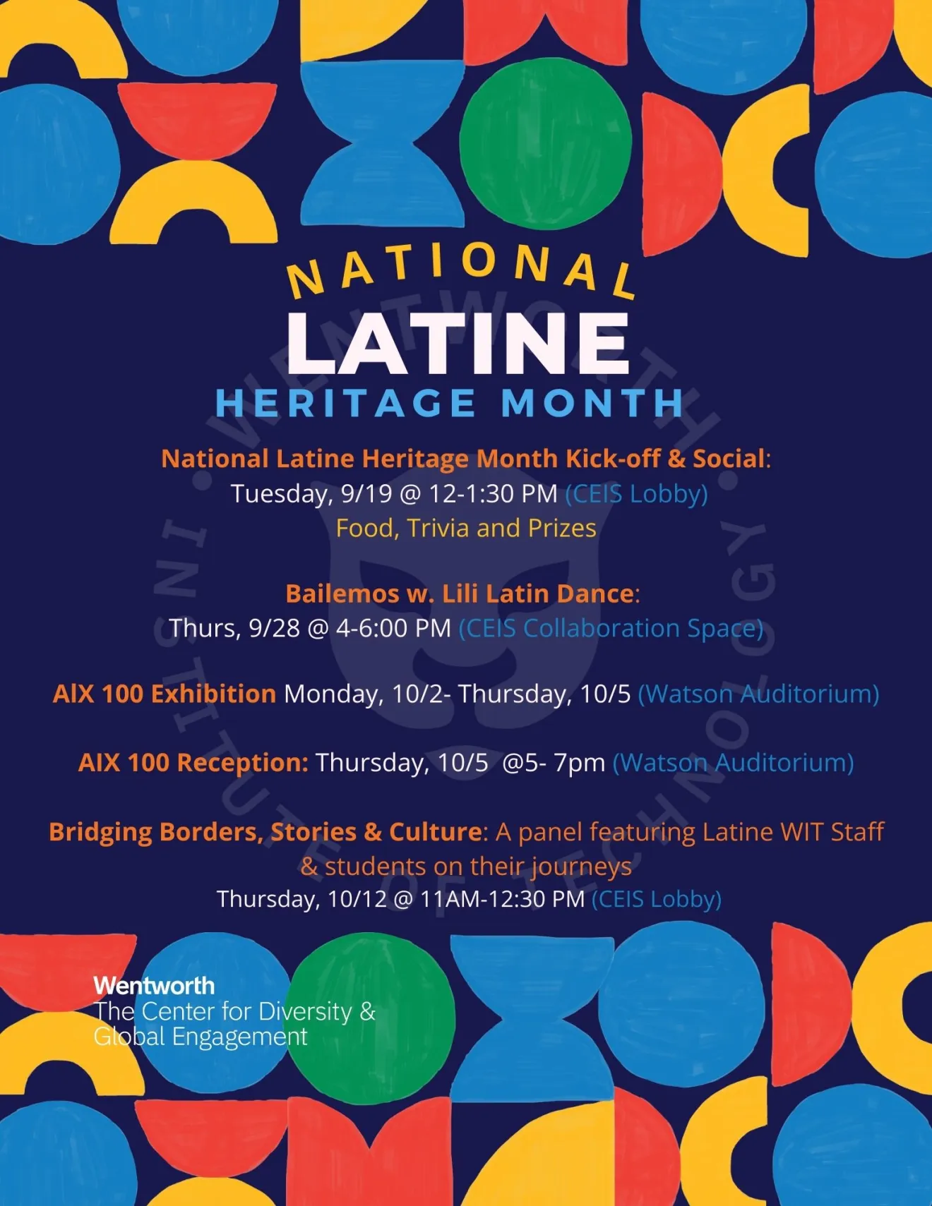 promotional poster with various colors