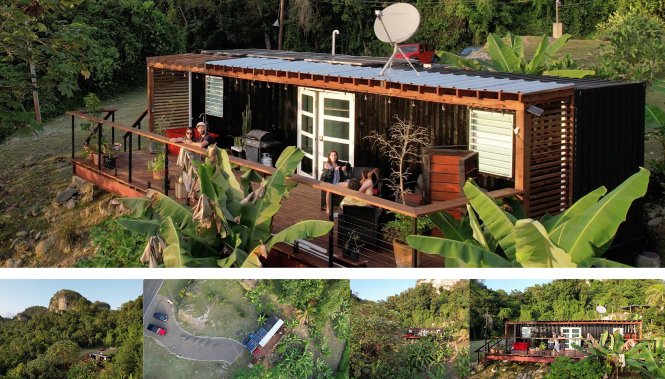 a house residing in a lush landscape of green trees and plants