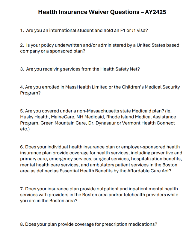 2024-2025 Student Health Insurance Waiver Questions