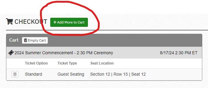 Ticket Ordering instructions red circle around green box indicating this is where you order extra tickets