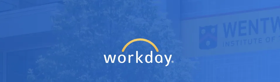 graphic with blue background and words "workday"