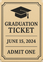 vertical image of a ticket for a graduation event