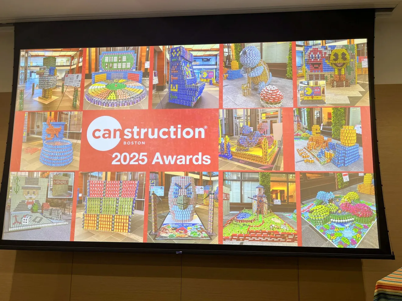 a sign advertising an event called "canstruction"