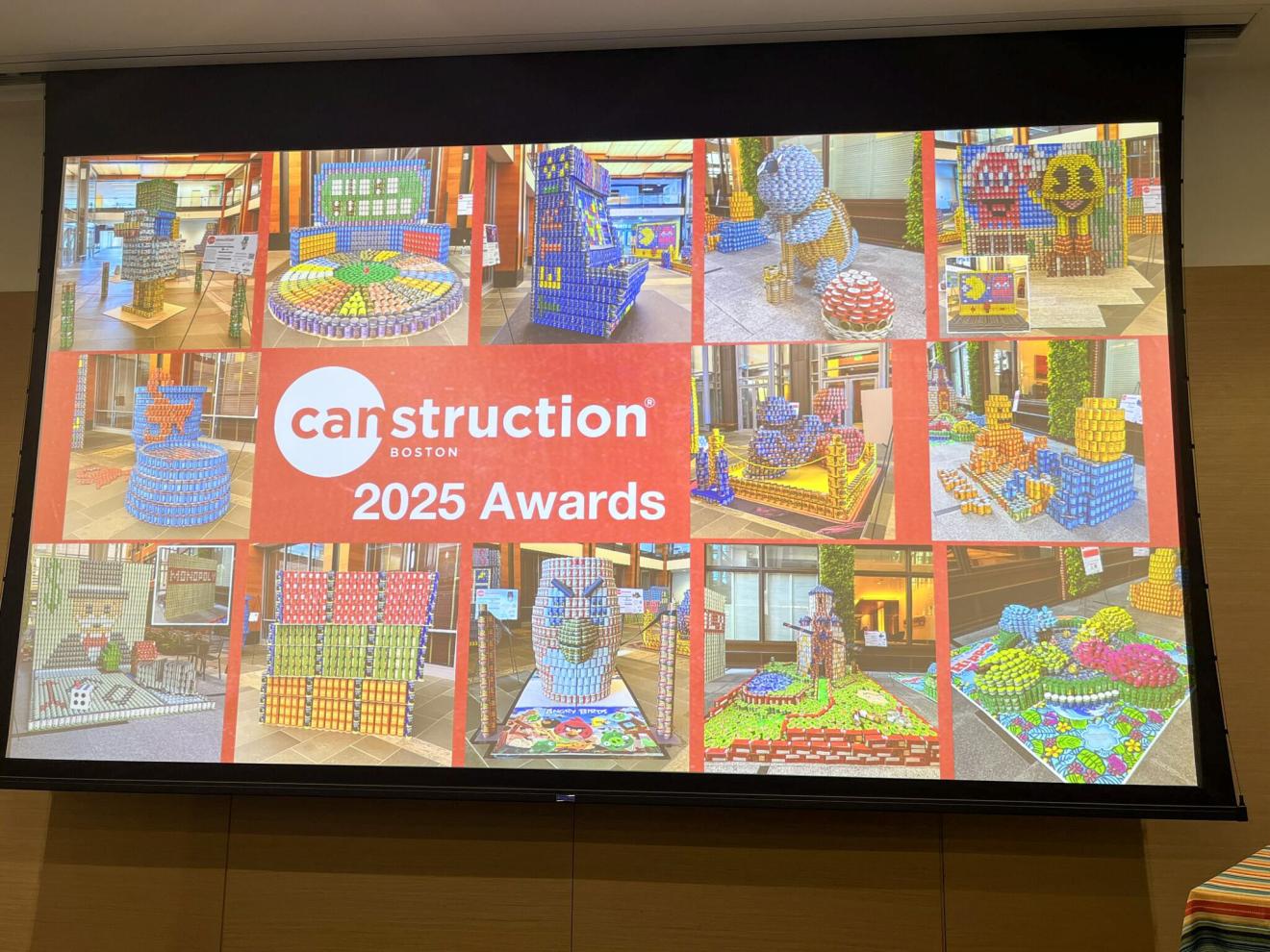 a sign advertising an event called "canstruction"