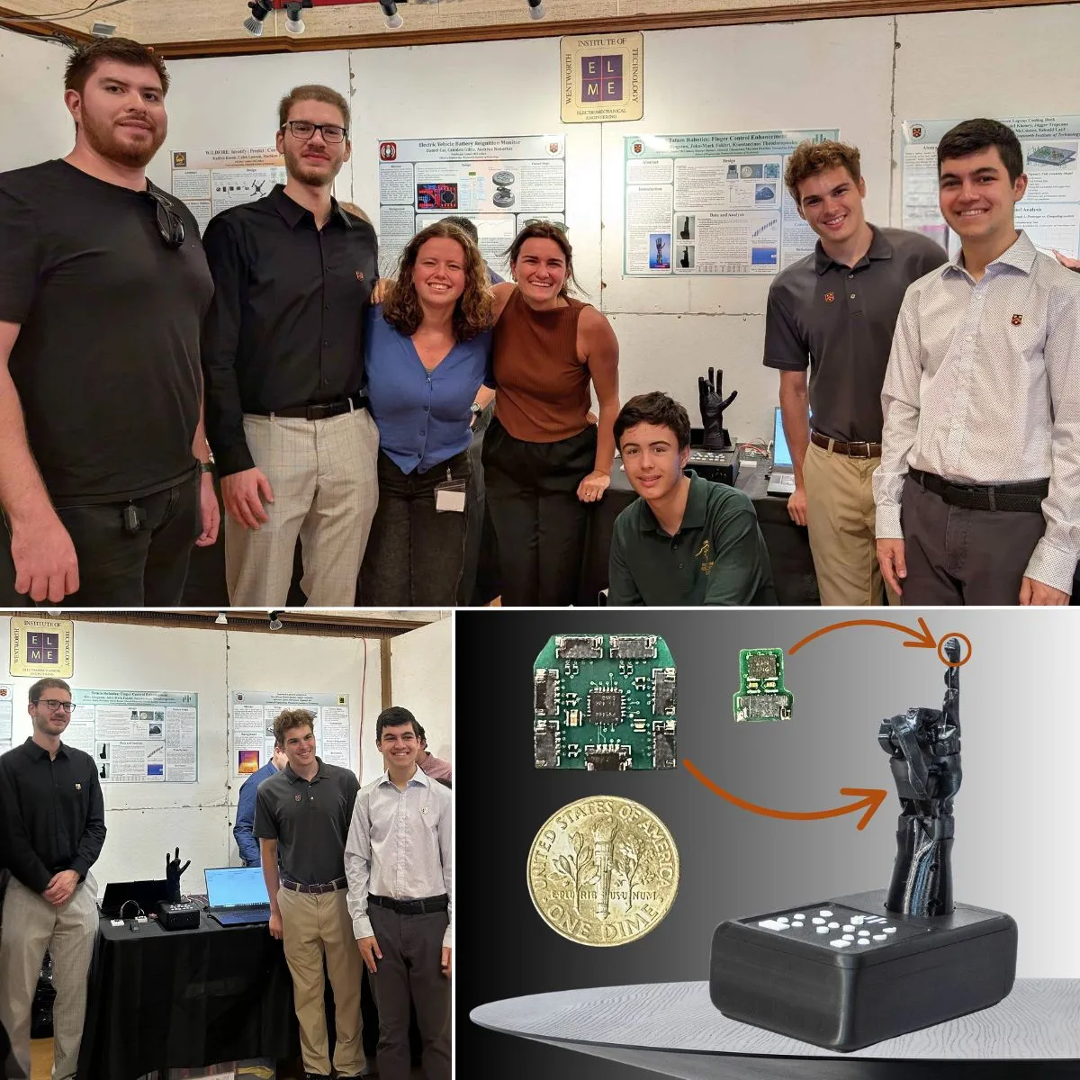 collage of people working on a robotic hand
