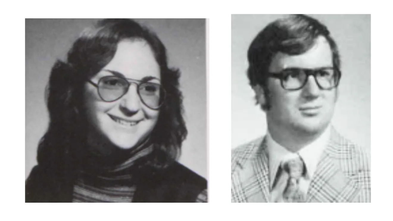 older black white portraits of two people from a college yearbook