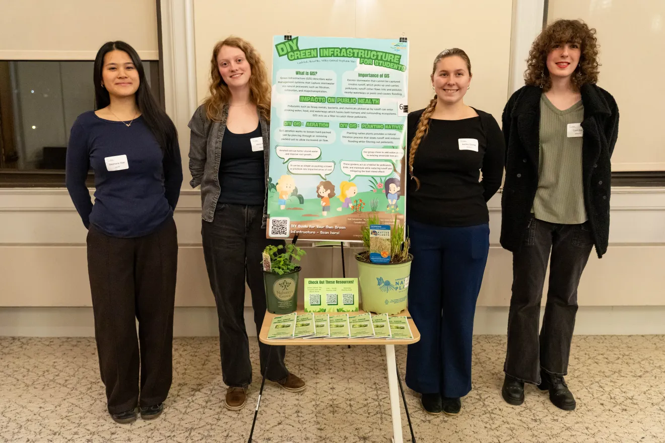 students standing in front of a poster