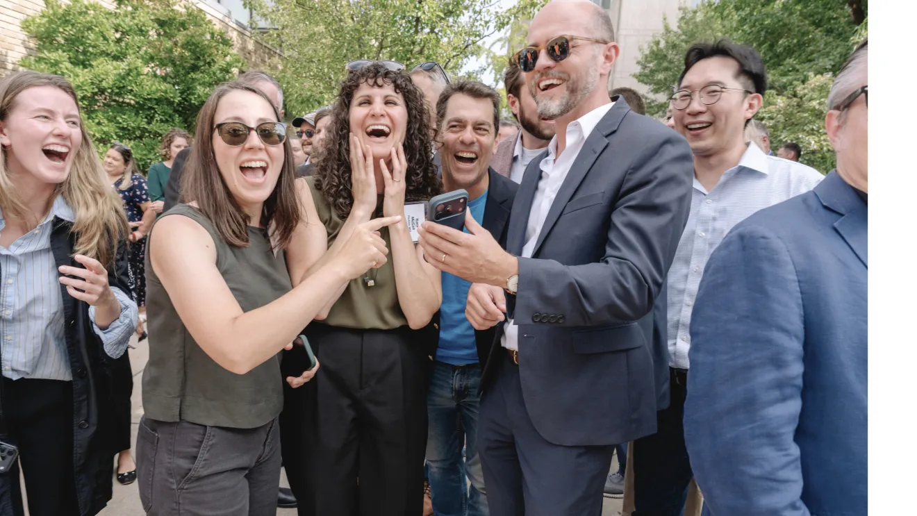 an excited group of people