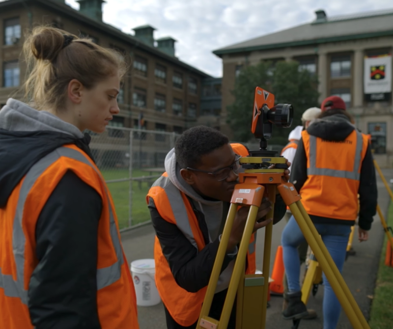 Students work to survey the Wentworth Campus