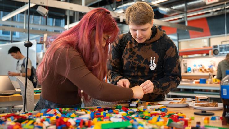 Students build with legos at the Accelerate space