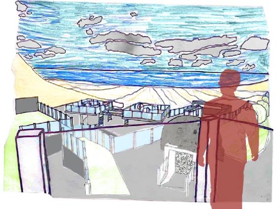 a graphic showing a silhouette of a person looking at a reimagined bunker