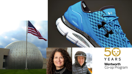 collage of portraits and a sphere and a sneaker