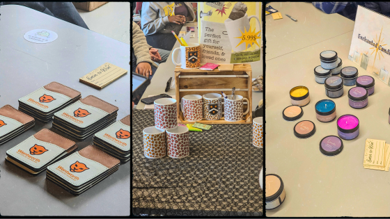 a collage of items including mugs and paints