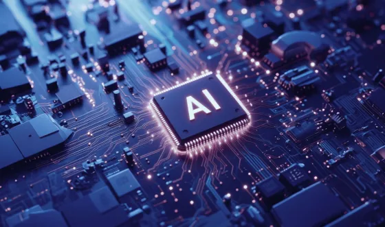 a blue computer motherboard with the word "ai" on top