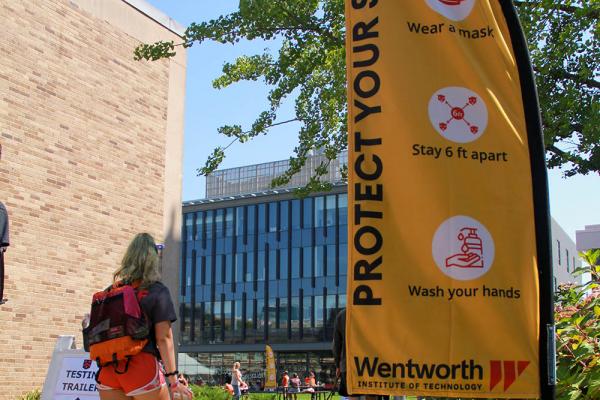Student walking to the testing center at Wentworth