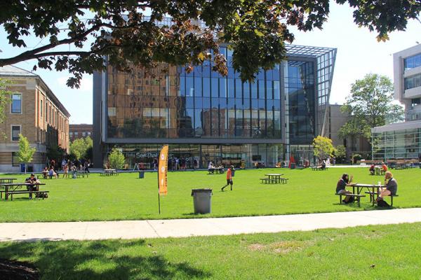 Students outdoors on Wentworth's Quad