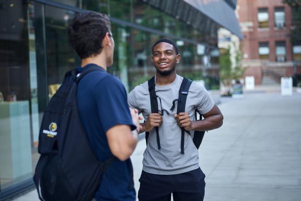 Students chatting on the quad