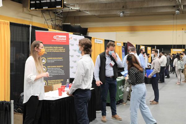 Students and employers at a career fair