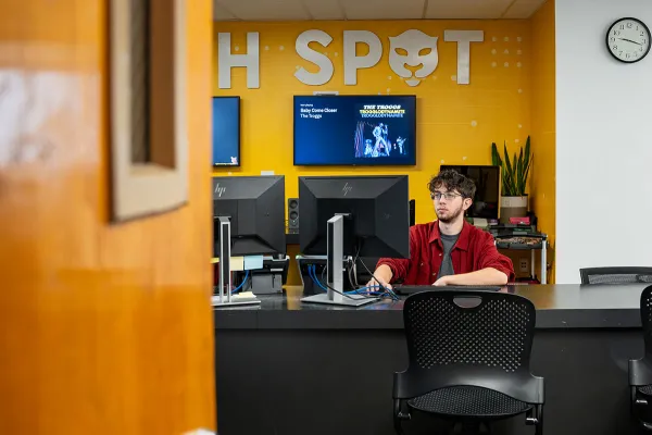 Student at computer at Techspot