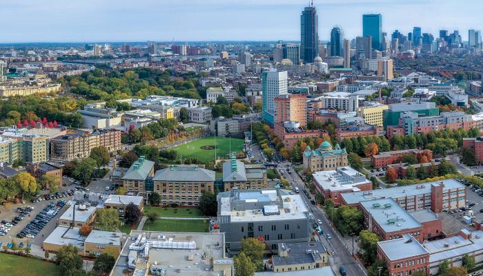 aerial view of a city campus