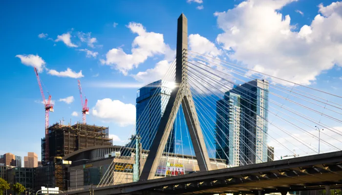 A photo of the Leonard P. Zakim Bunker Hill Memorial Bridge a cable-stayed bridge.