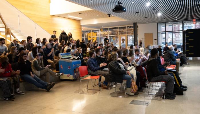 Architecture students attend the Dean's award ceremony in the CEIS lobby