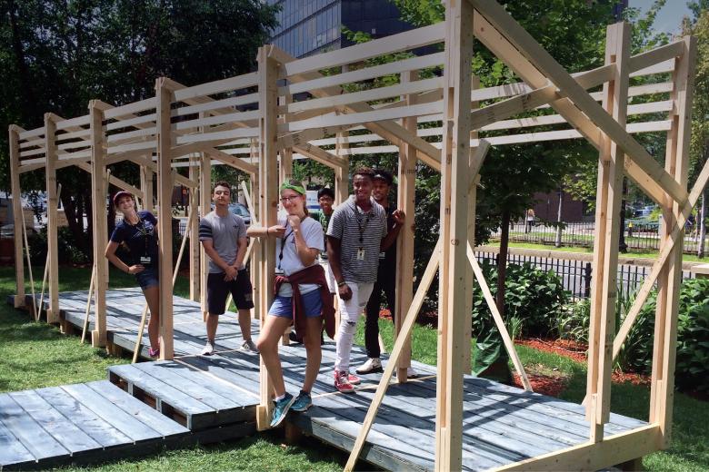 Students posing after completing SummerFAB 2017's pavilion.