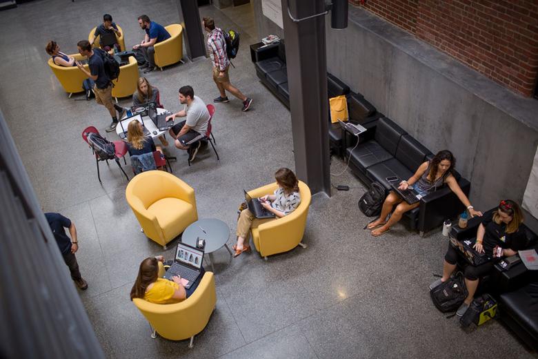 Students working in a shared space