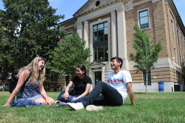 Students laughing on the Quad 