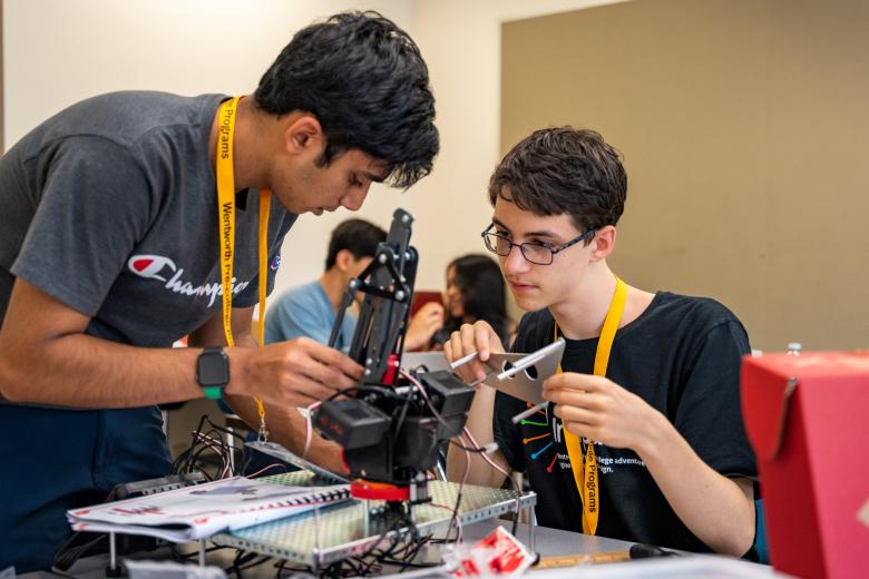 Students working on robot