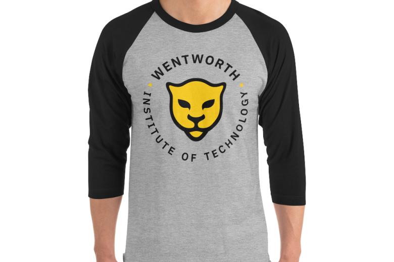Man wearing Wentworth branded 3/4 sleeve t-shirt