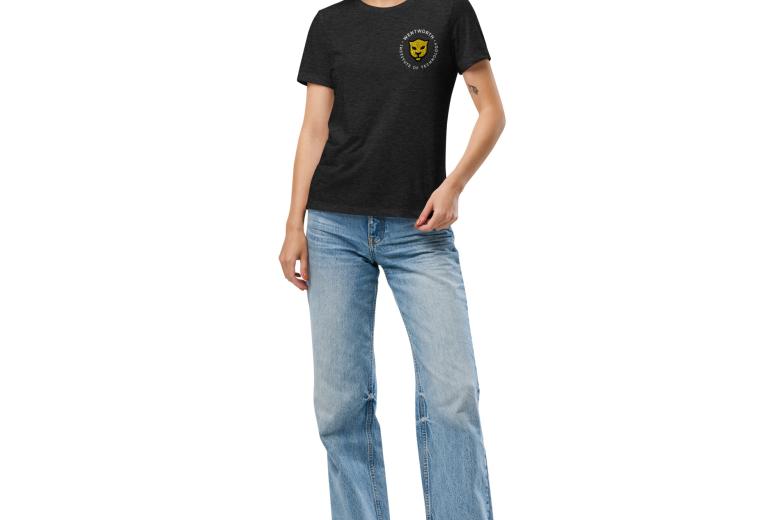 Woman wearing grey Wentworth branded t-shirt