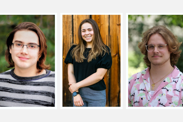 three different portraits of students