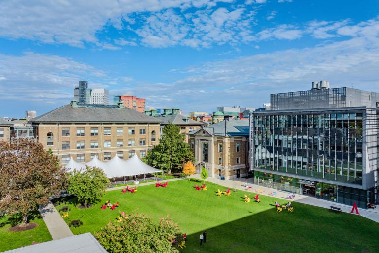 The Wentworth campus quad as shot on high by a drone
