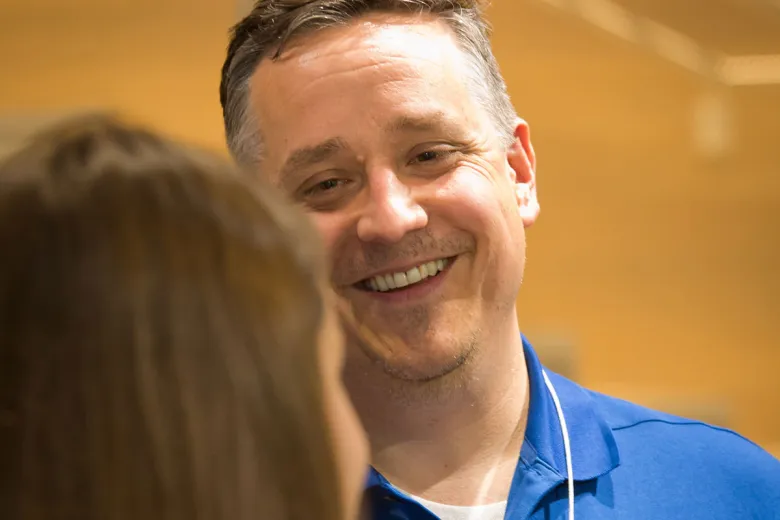 Mark Mixer speaking with alumni at the Applied Math reunion