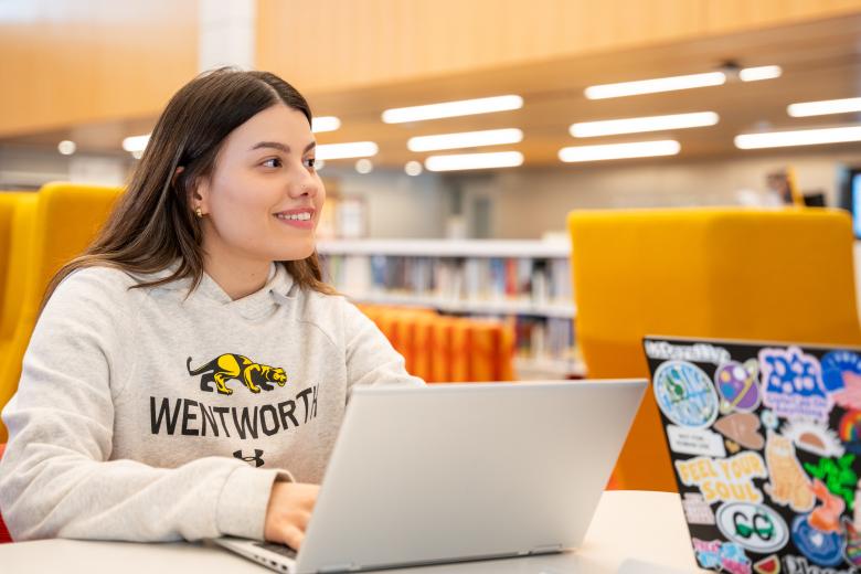Wentworth student using her laptop