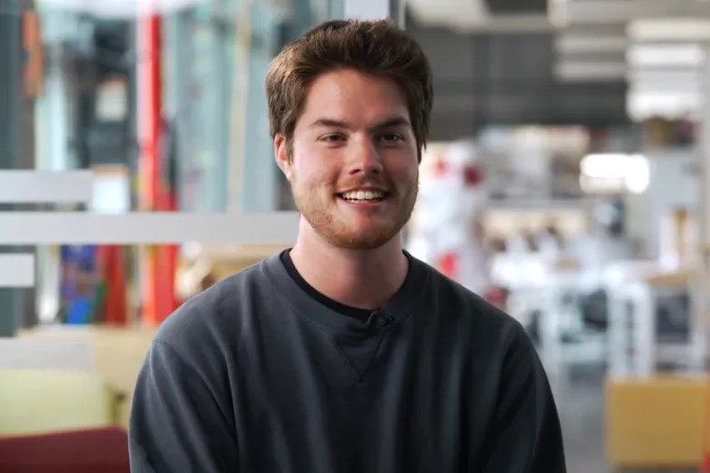 Student talking to camera
